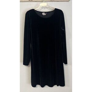 Black Velvet Dress Long Sleeves Midi A-line Large